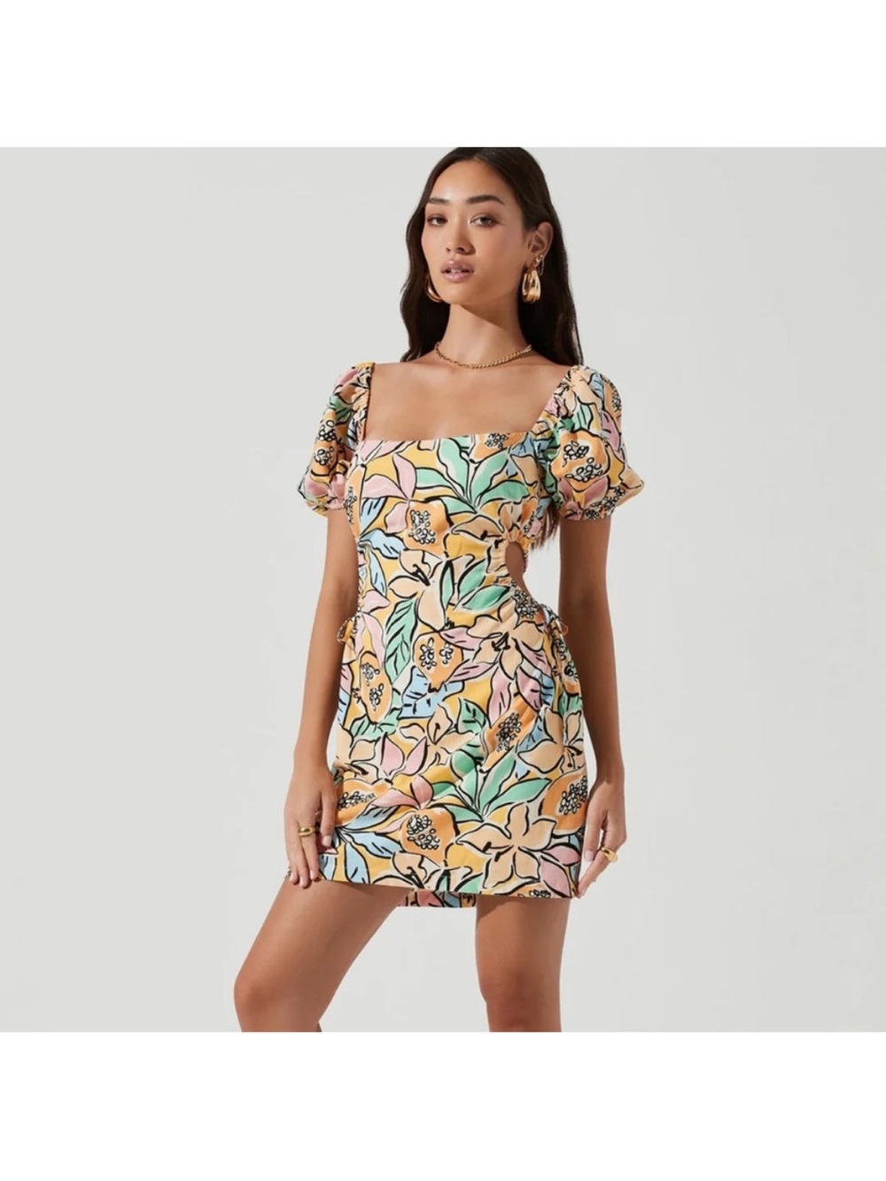 NWT ASTR Talula Tropical Print Puff Sleeve Mini Dress Sz XS